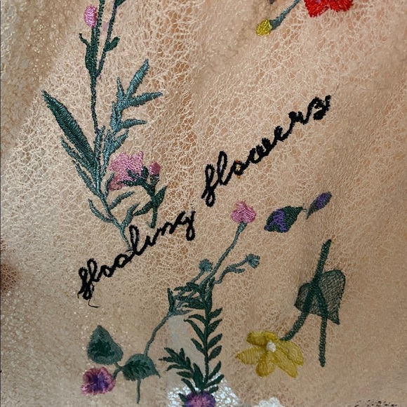 TOPSHOP Women’s Embroidered Mesh Floral Peach Short Sleeve Midi Dress Size 4 - Picture 9 of 17